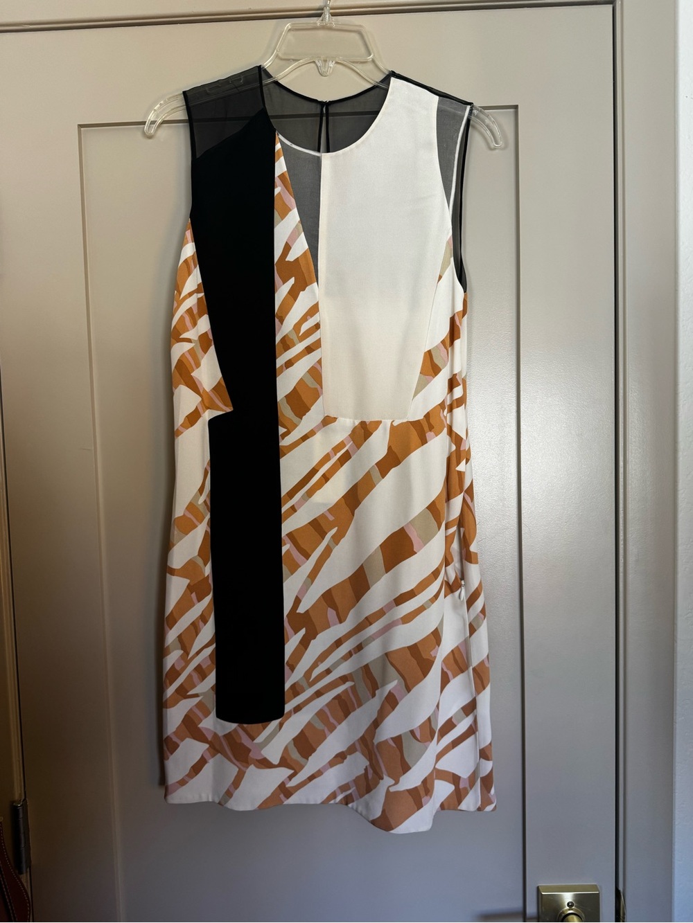 3.1 Phillip Lim White, Tan & Black Printed Sleeveless Shift Dress